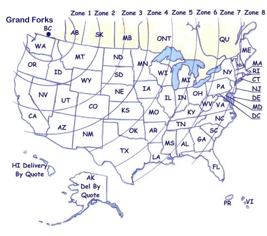 Map of Zones in the North America